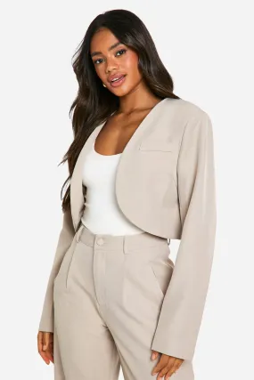 Marl Curved Lapel Cropped Tailored Blazer