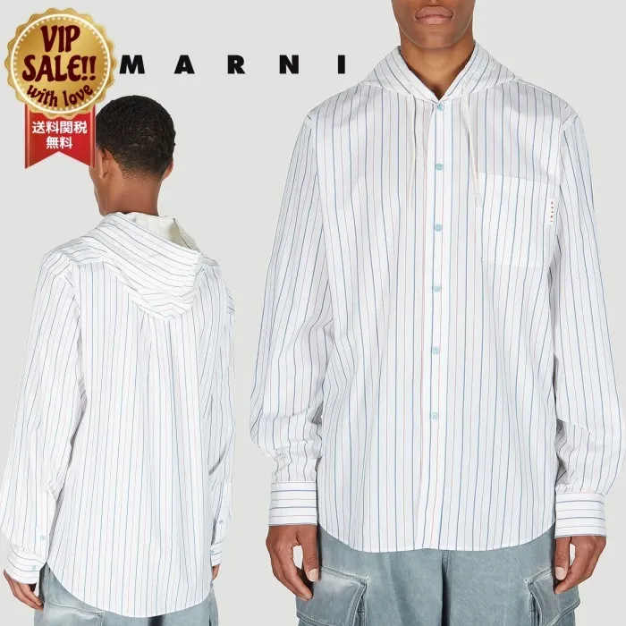 MARNI  |Stripes Long Sleeves Cotton Logo Designers Shirts