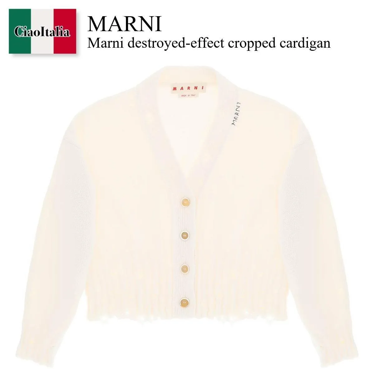 MARNI  |White dishevelled cotton cropped cardigan