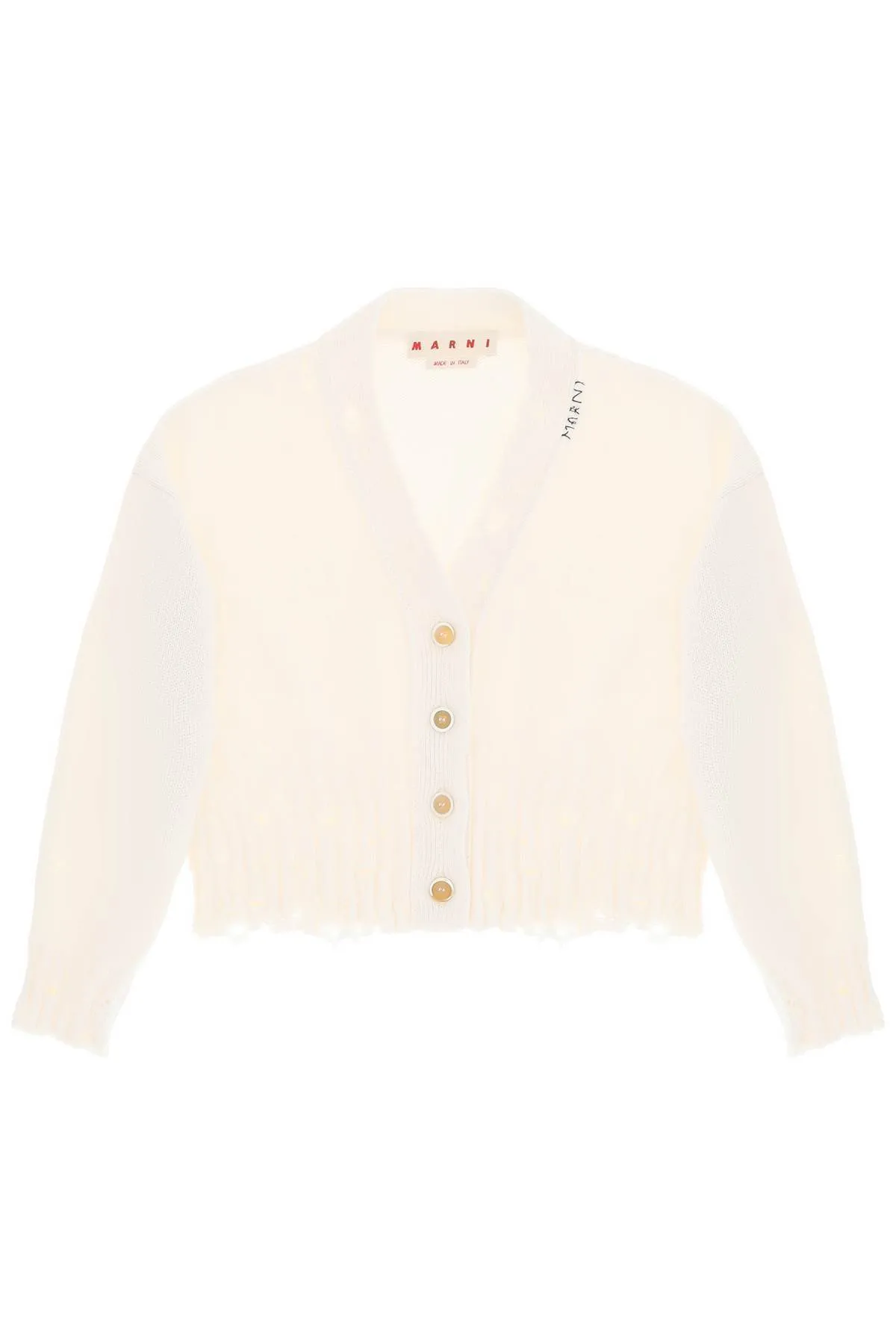 MARNI  |White dishevelled cotton cropped cardigan