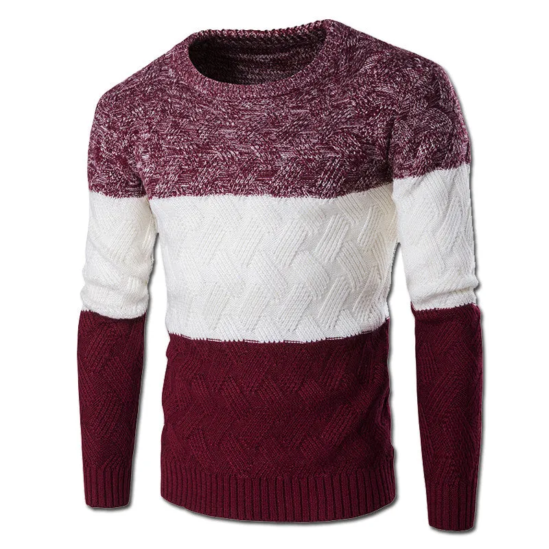 Men Patchwork Sweaters and Pullovers Hombre Men's Casual Slim Fit Long Sleeved O Neck Sweaters Outwear SM6