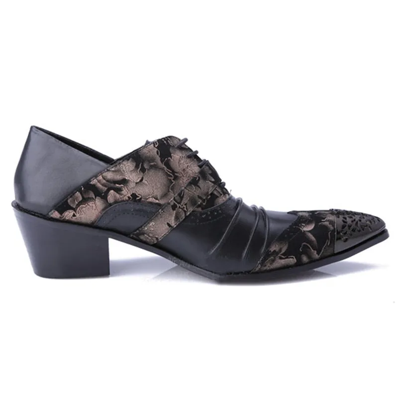 Men's Japanese Style Leather Floral Buckle Pointed Toe Dress Shoes