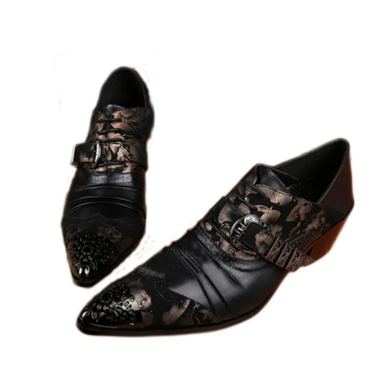 Men's Japanese Style Leather Floral Buckle Pointed Toe Dress Shoes