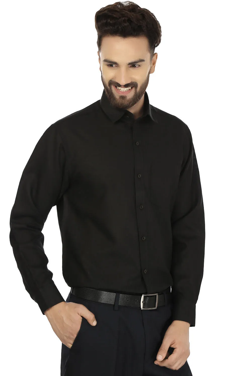 Men's Long Sleeve Cotton Dress Shirt Button Down (Black)