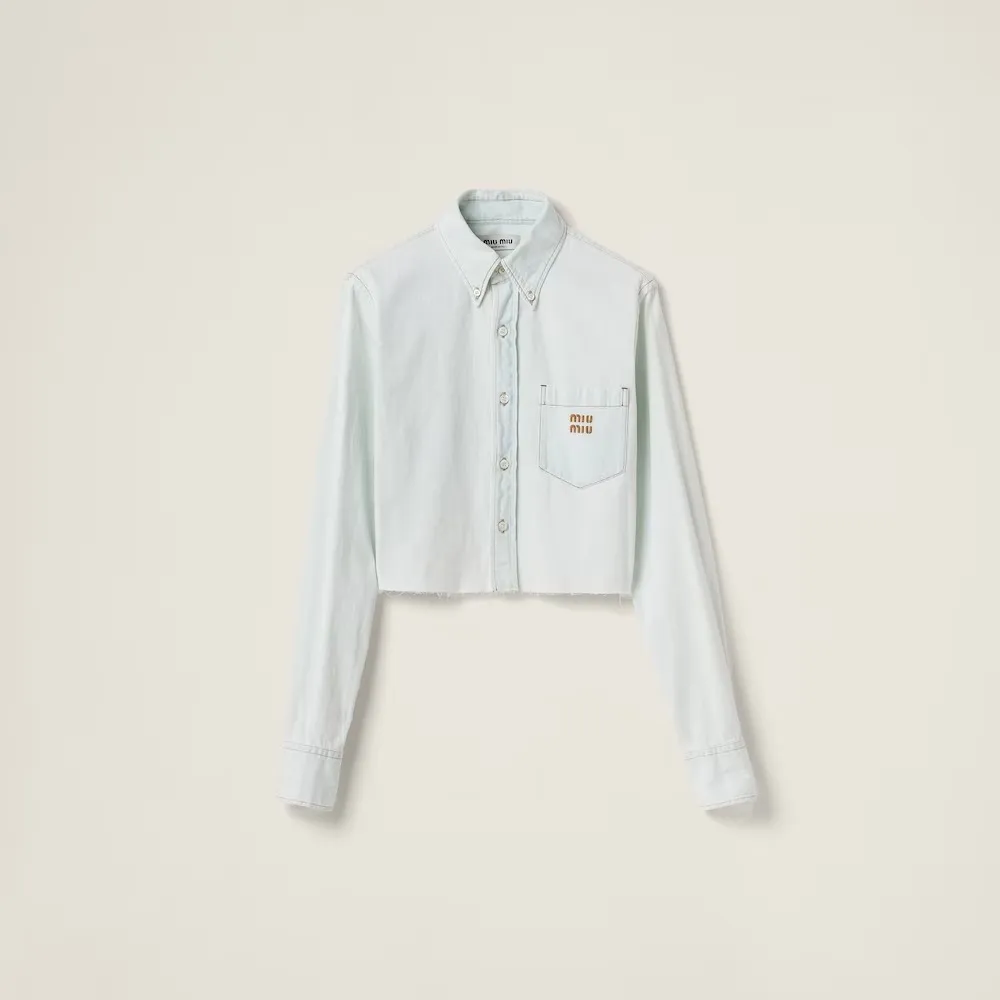 MiuMiu  |Denim Long Sleeves Plain Cotton Logo Shirts & Blouses