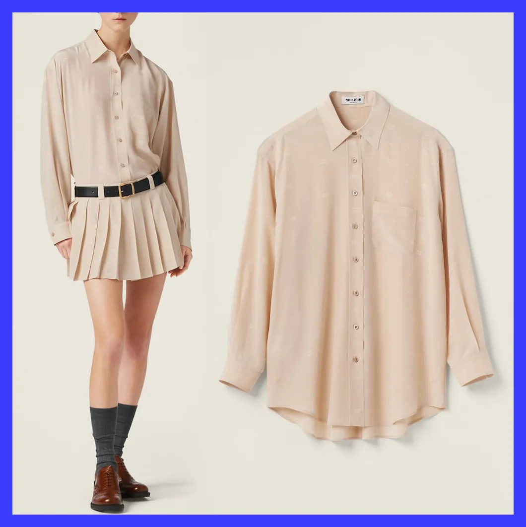 MiuMiu  |Silk Long Sleeves Plain Logo Shirts & Blouses