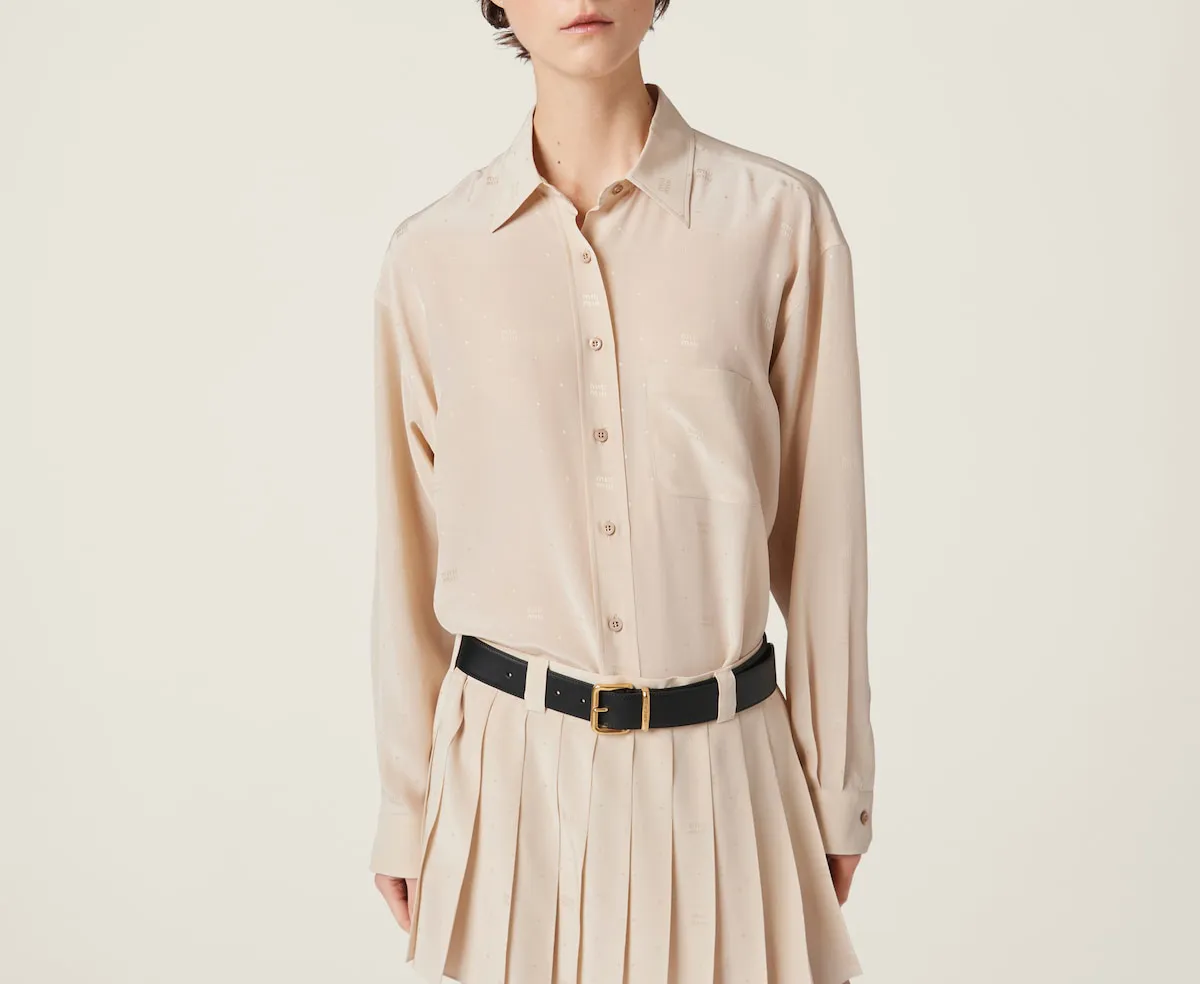 MiuMiu  |Silk Long Sleeves Plain Logo Shirts & Blouses