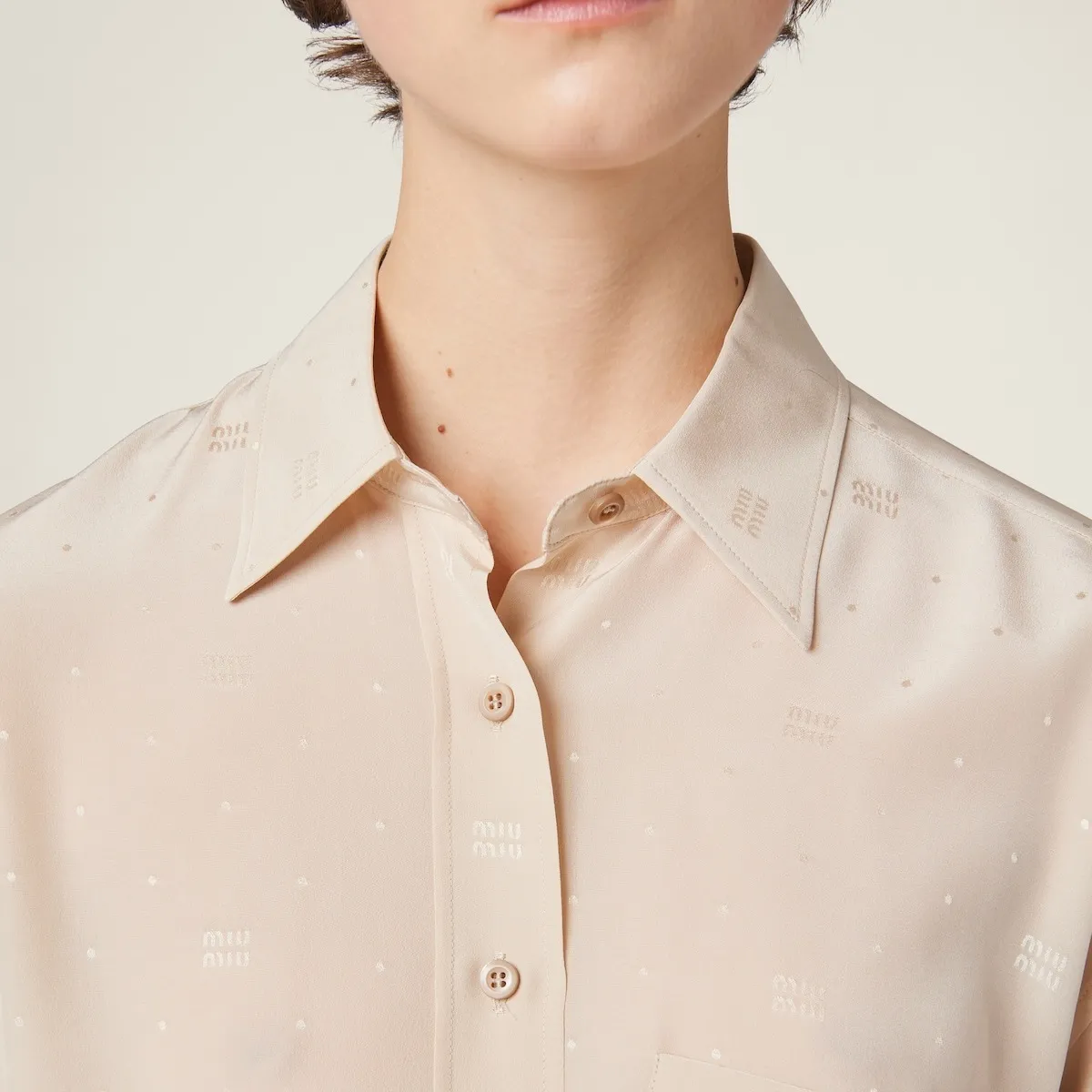 MiuMiu  |Silk Long Sleeves Plain Logo Shirts & Blouses