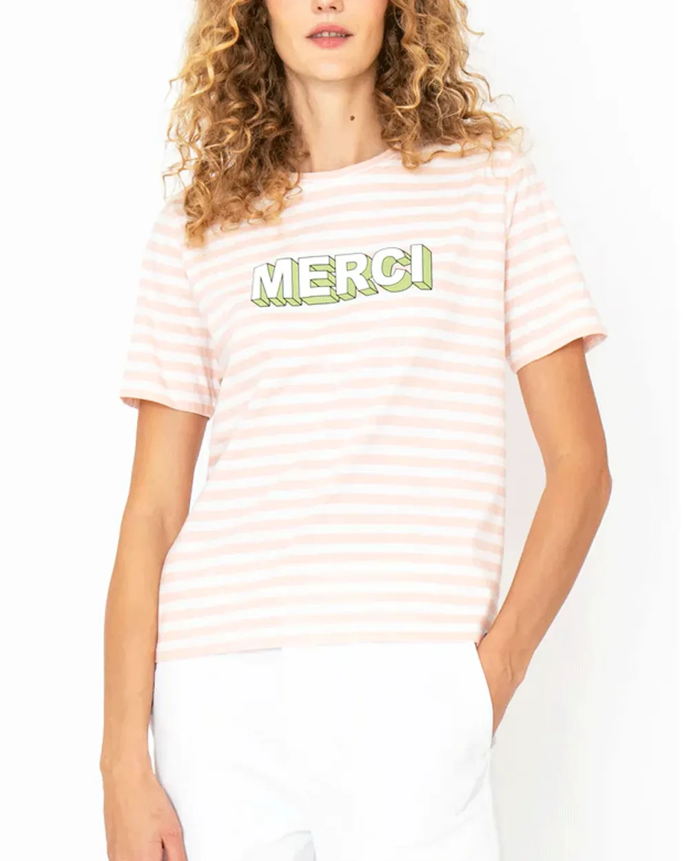 Modern Merci Stripe T Shirt in White Shells