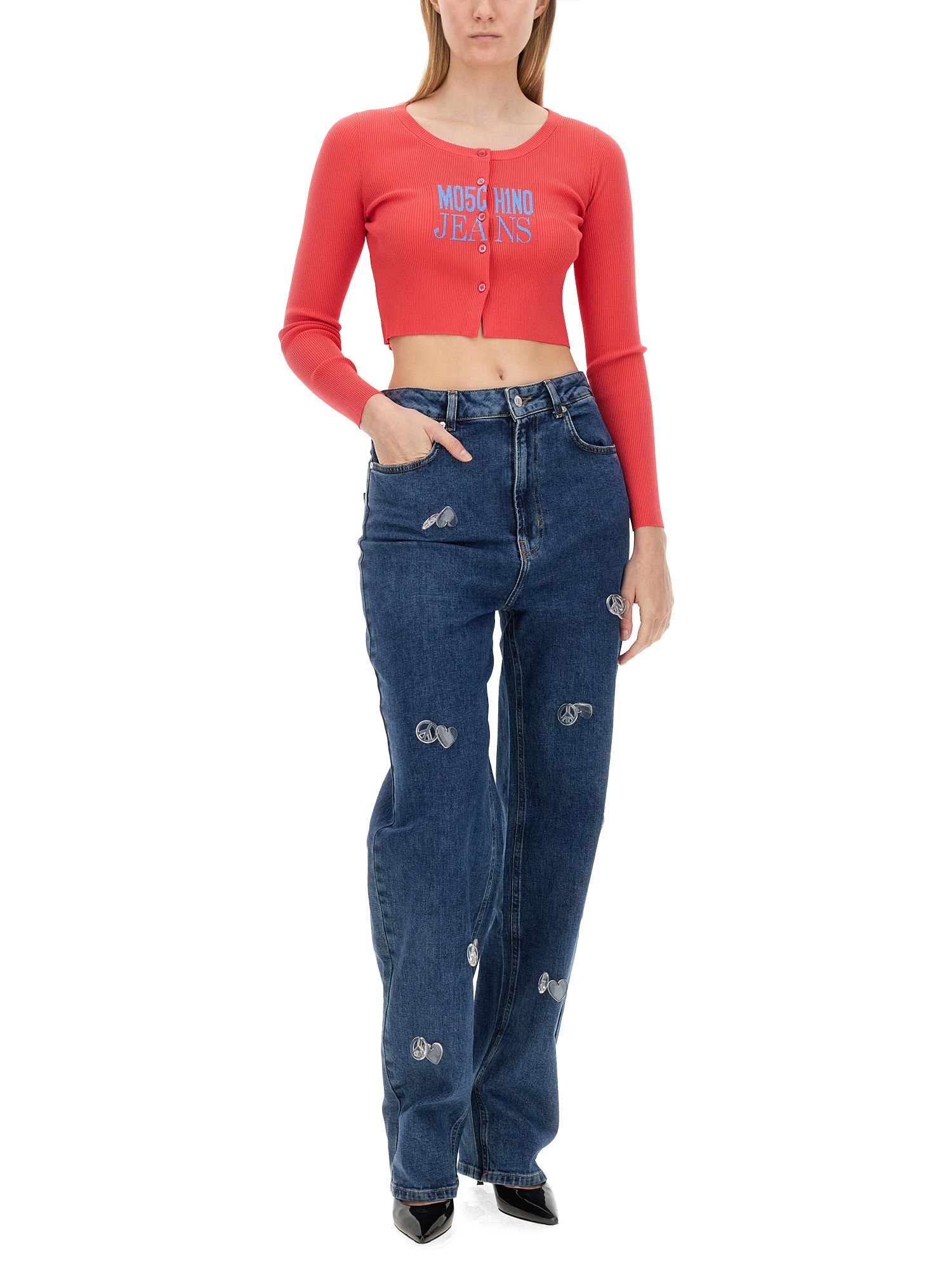 MOSCHINO JEANS    CROPPED CARDIGAN WITH LOGO