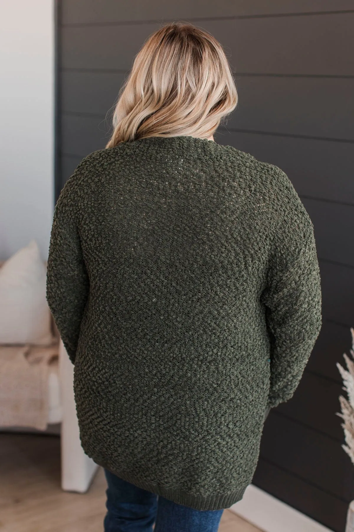 Movie Date Popcorn Knit Cardigan- Dark Olive