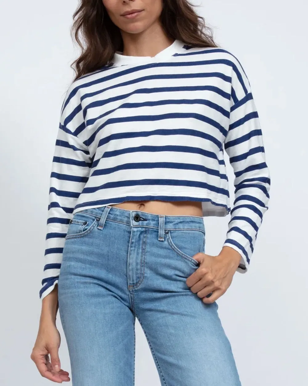 Navy Stripe Long Sleeve Crop Tee