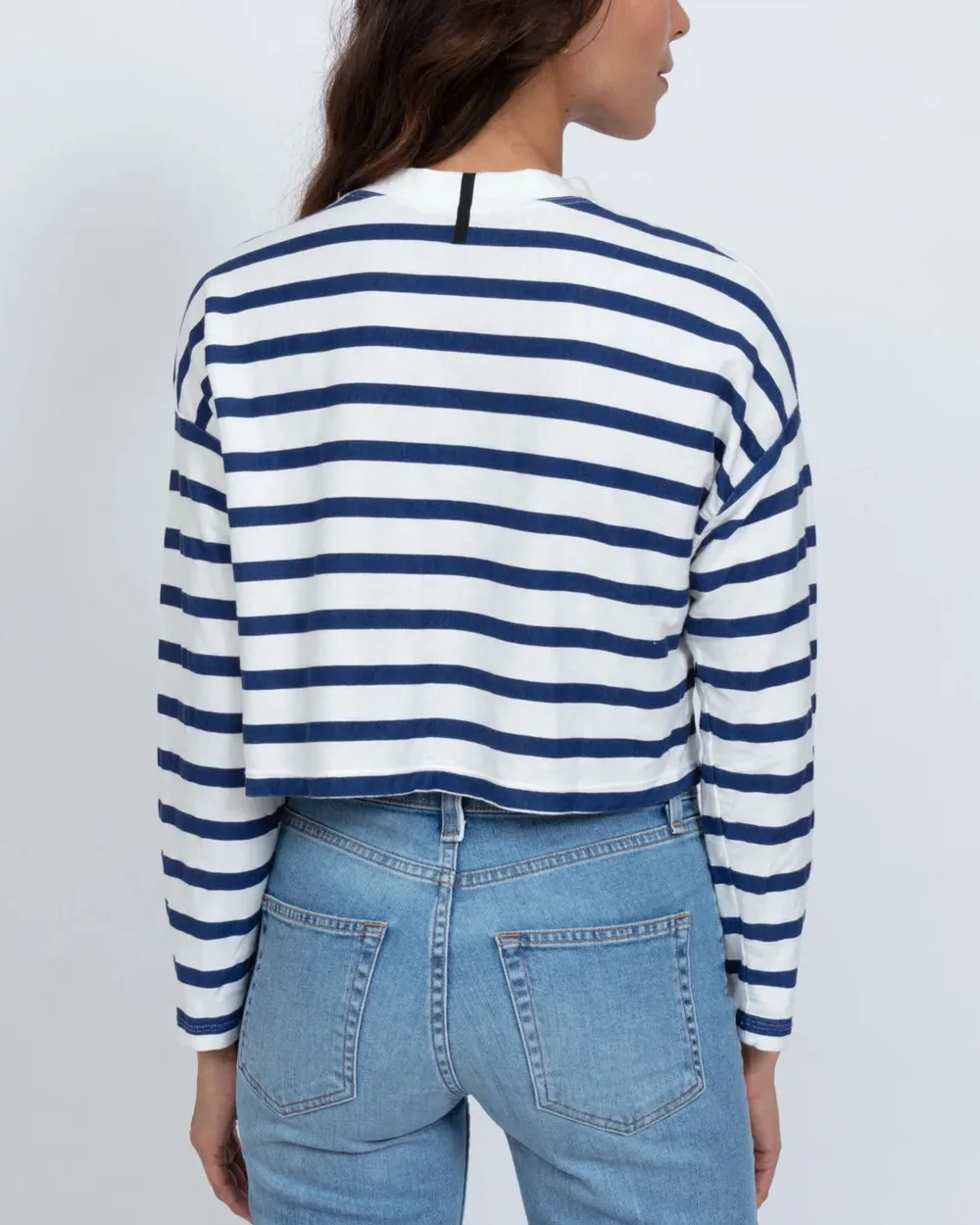 Navy Stripe Long Sleeve Crop Tee