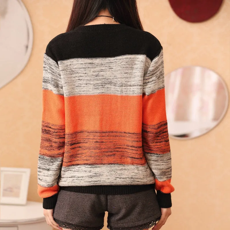 New Fashion Female Pullovers Knitted Long Sleeve O-neck Winter Autumn Patchwork Sweaters Hot  71978 GS