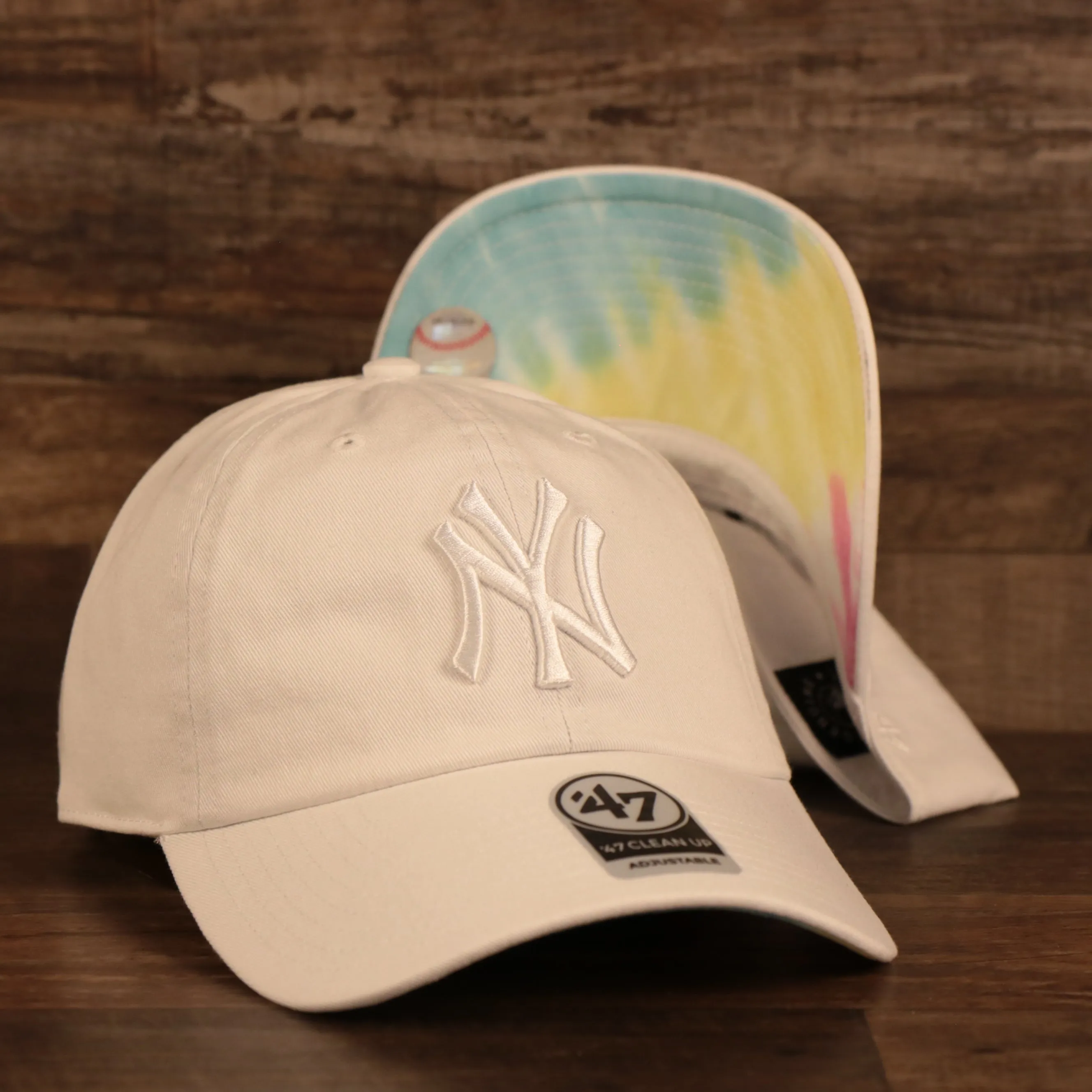 New York Yankees Tie Dye Bottom White Clean Up Dad Hat