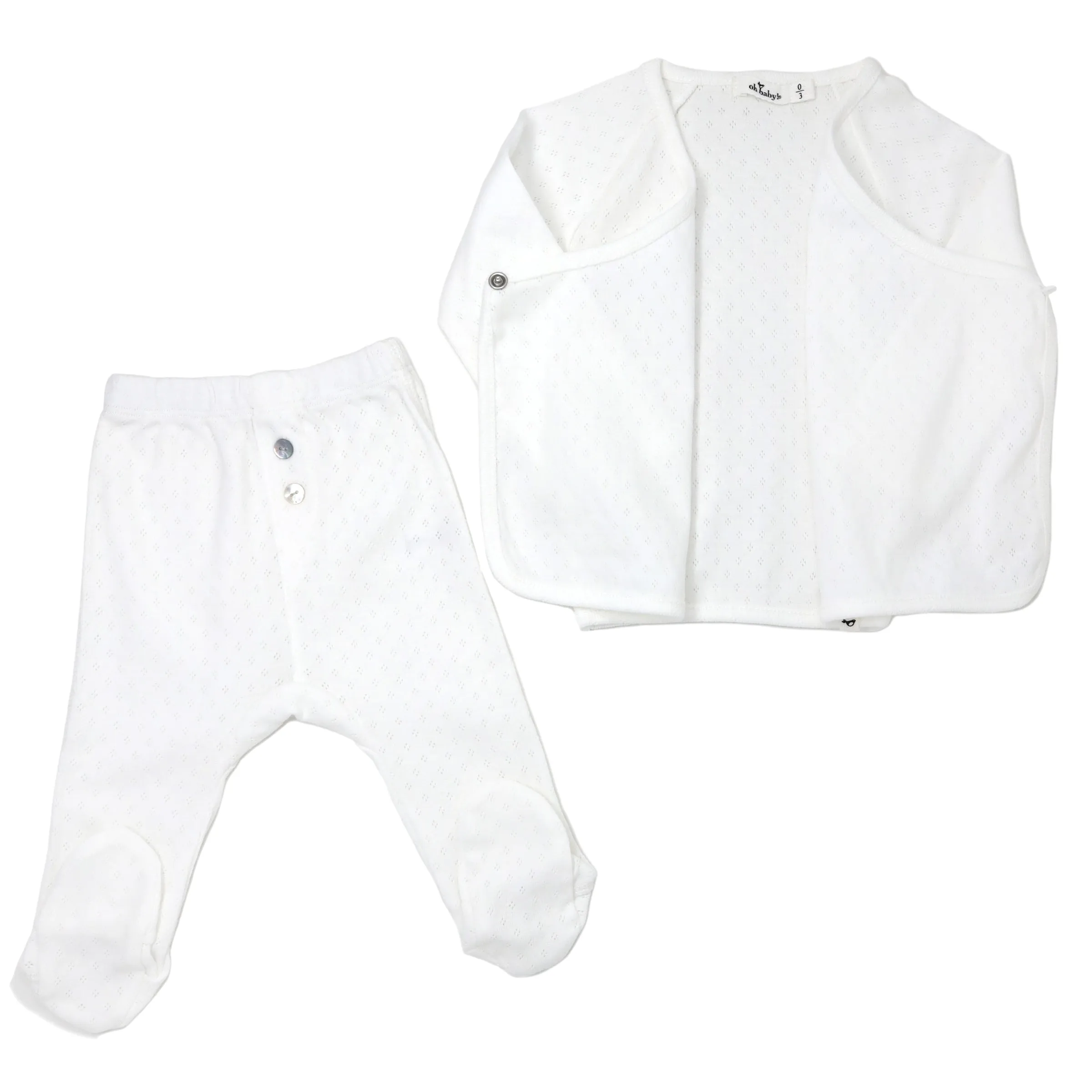 oh baby! Pointelle Kimono Footie Set - Cream