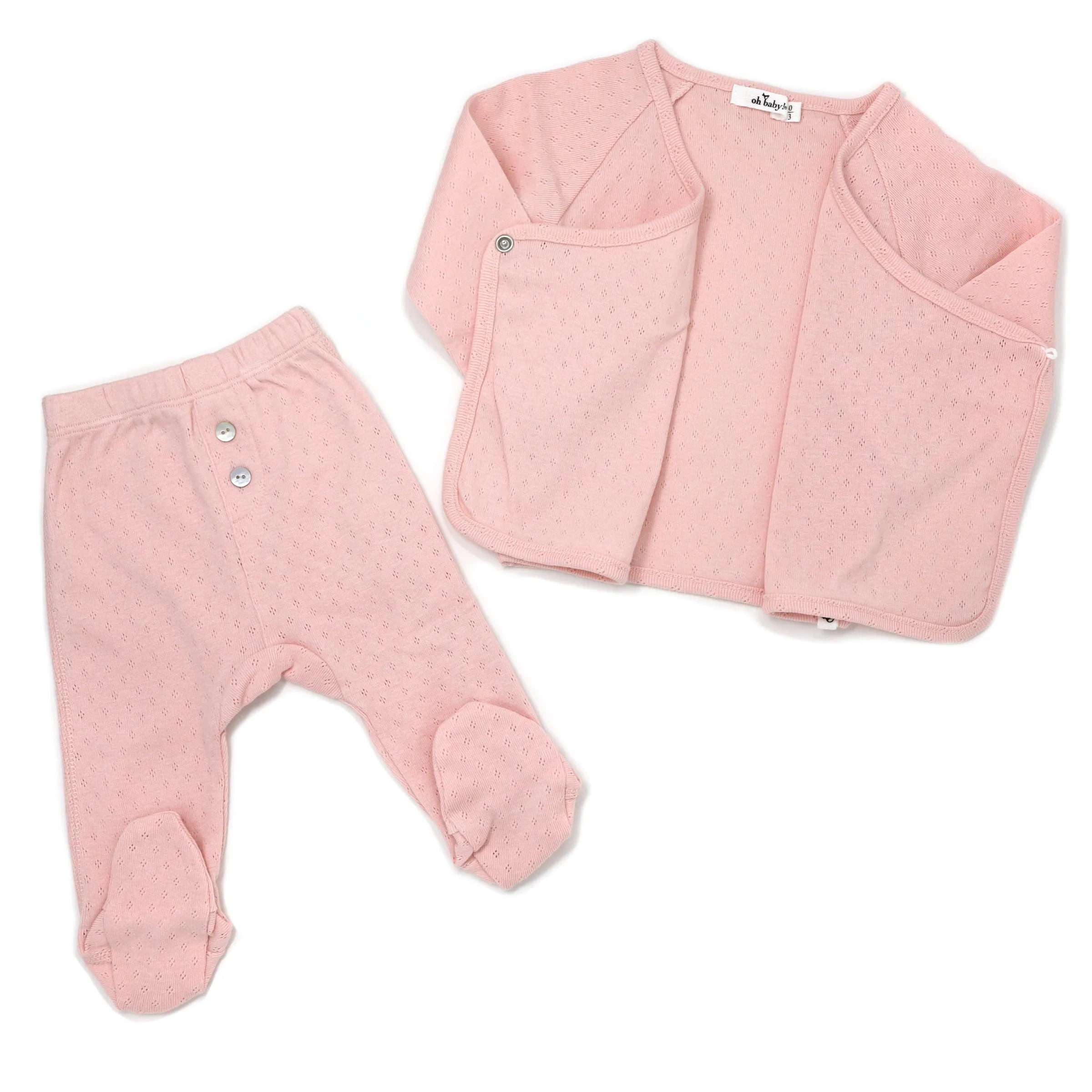 oh baby! Pointelle Kimono Footie Set - Pale Pink