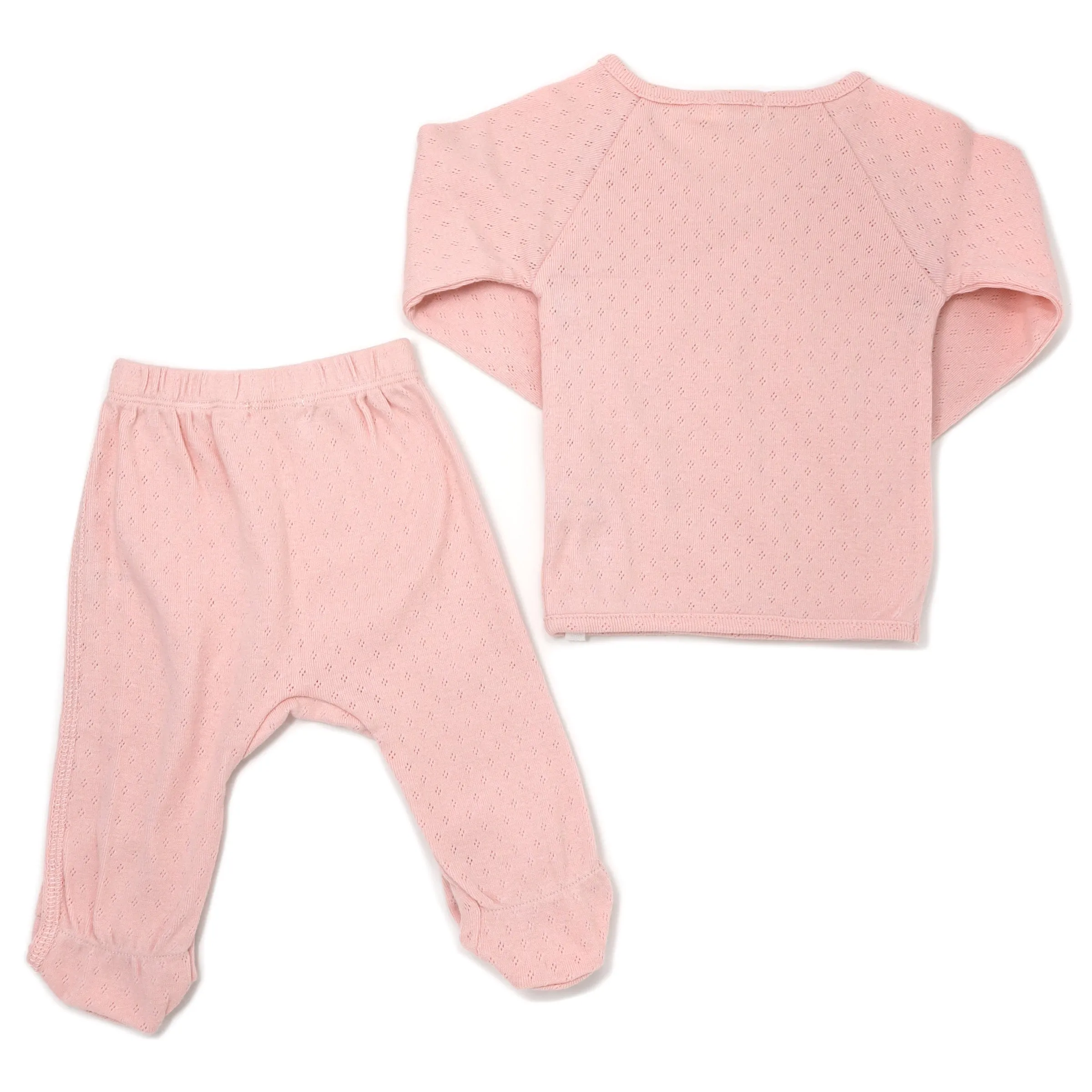 oh baby! Pointelle Kimono Footie Set - Pale Pink