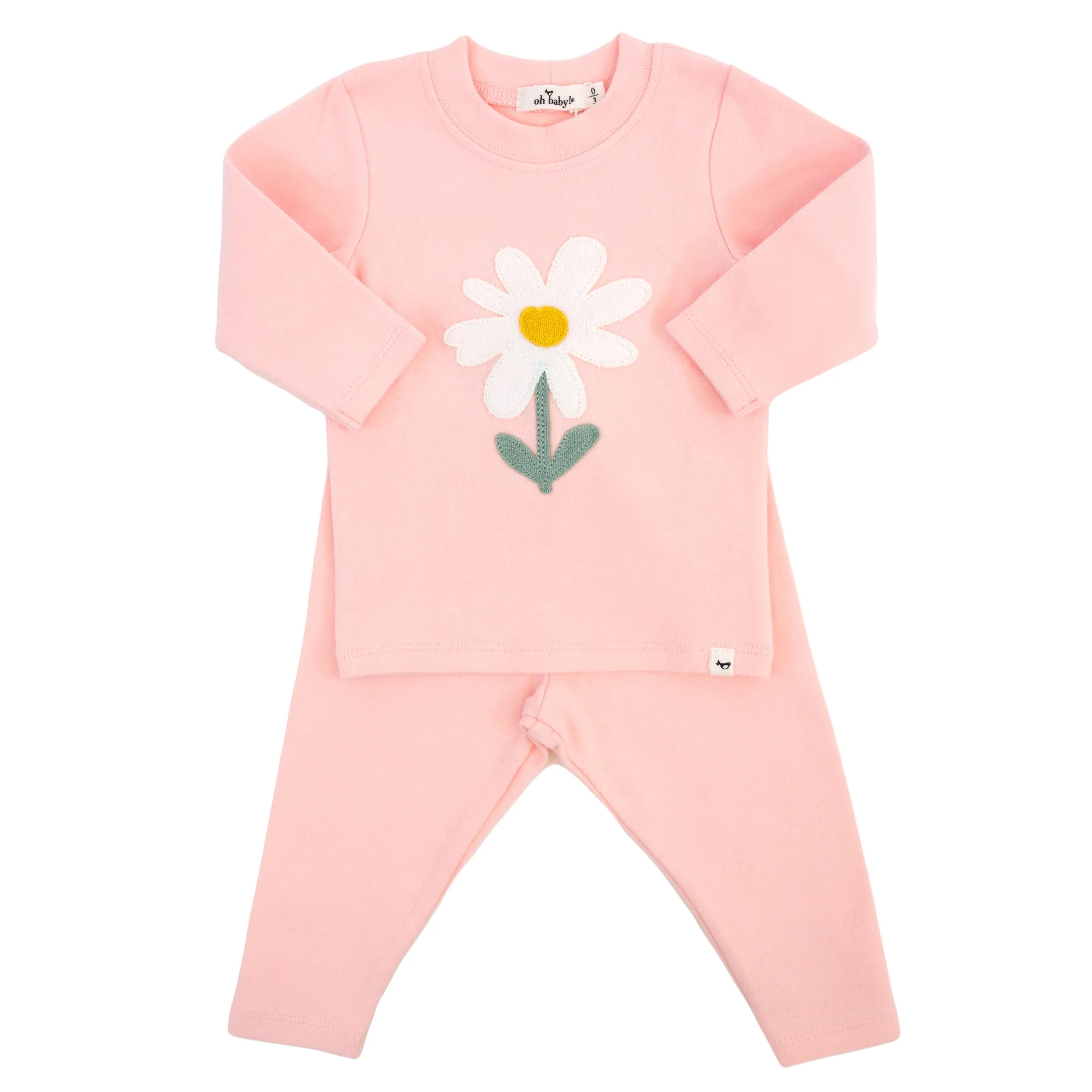 oh baby! Two Piece Set - White Daisy Applique - Pale Pink