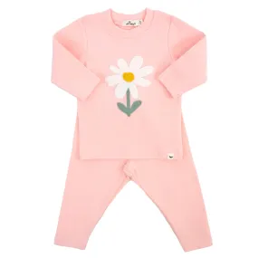 oh baby! Two Piece Set - White Daisy Applique - Pale Pink