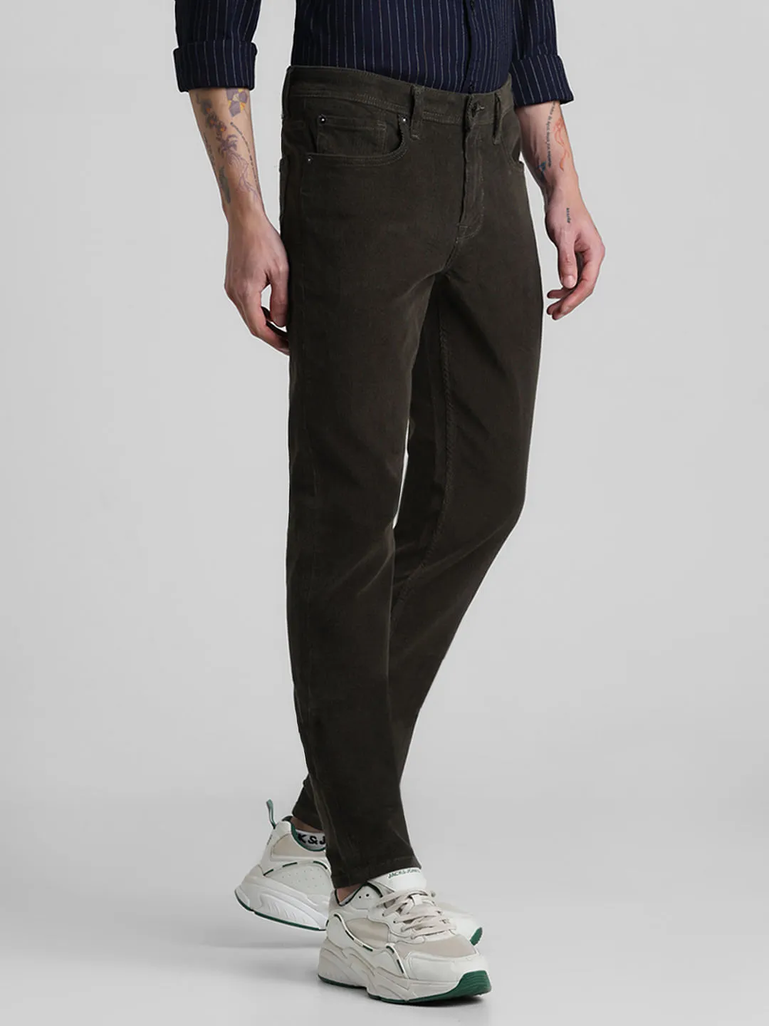 Olive Mid Rise Corduroy Pants