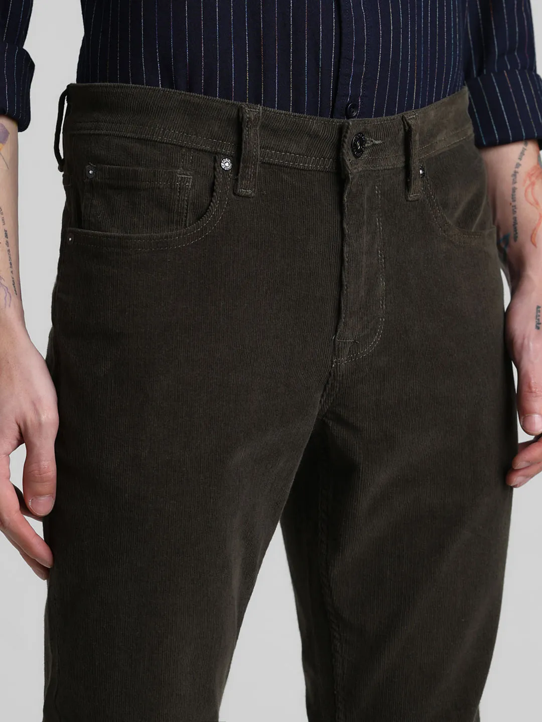 Olive Mid Rise Corduroy Pants