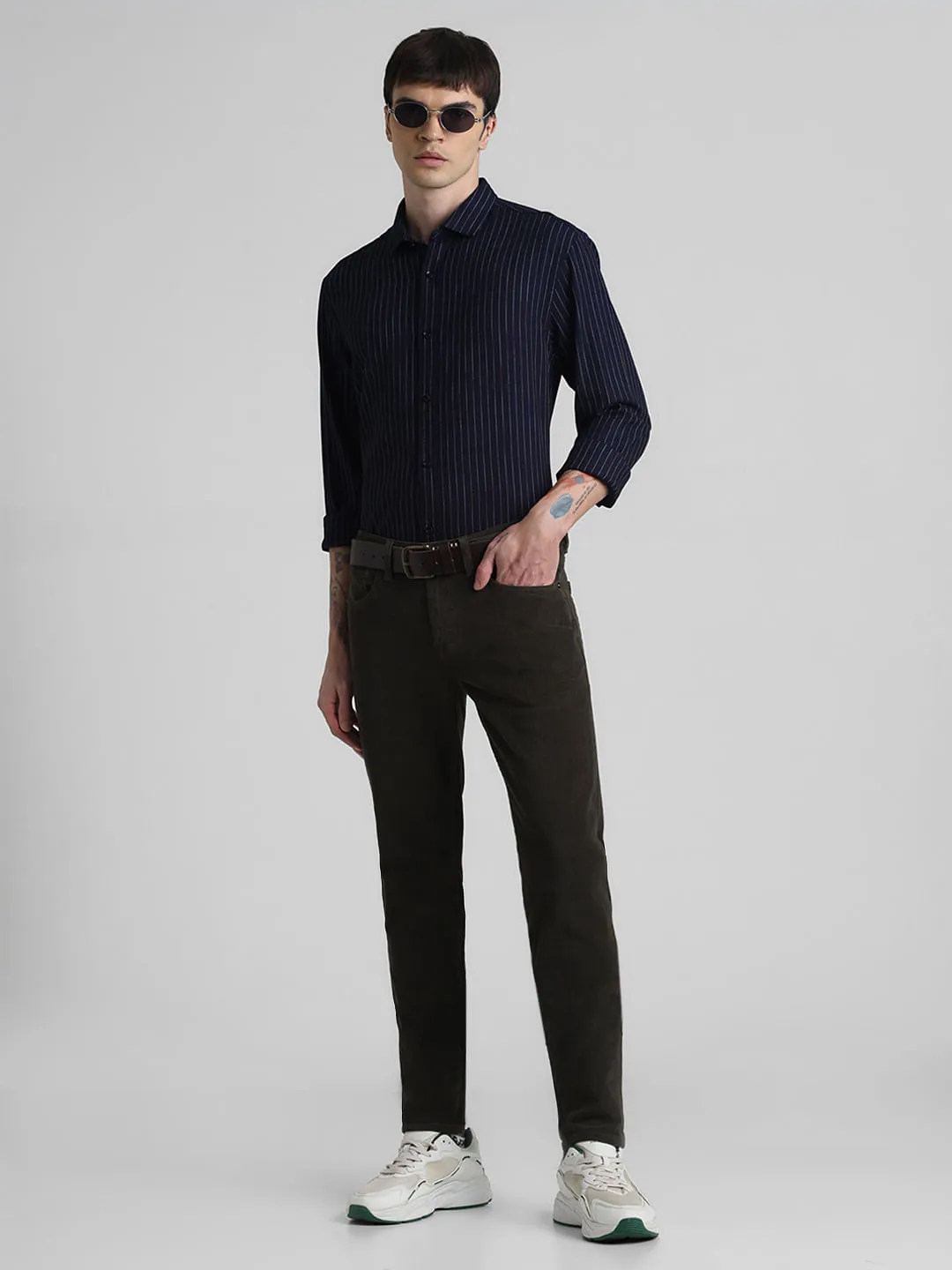 Olive Mid Rise Corduroy Pants