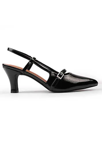 On Point Black Wide Fit Patent Slingback Court Shoes by Where’s That From | Look Again