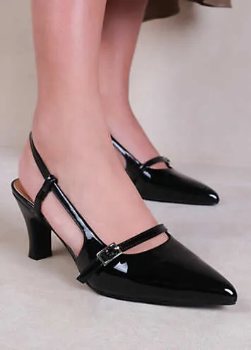 On Point Black Wide Fit Patent Slingback Court Shoes by Where’s That From | Look Again