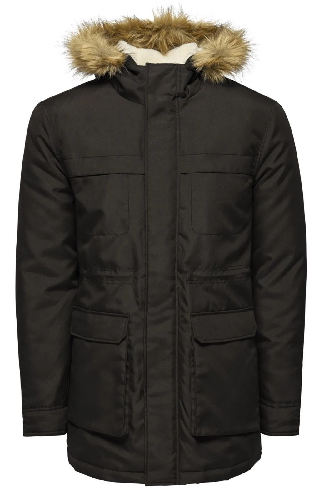 Only & Sons John Padded Hooded Parka Jacket Black