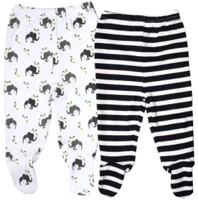 Organic Cotton Baby Pants Footed (2 pack, Stripes/Elephant)