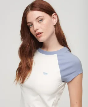 Organic Cotton Essential Logo Raglan T-Shirt | Off White/Rich Blue