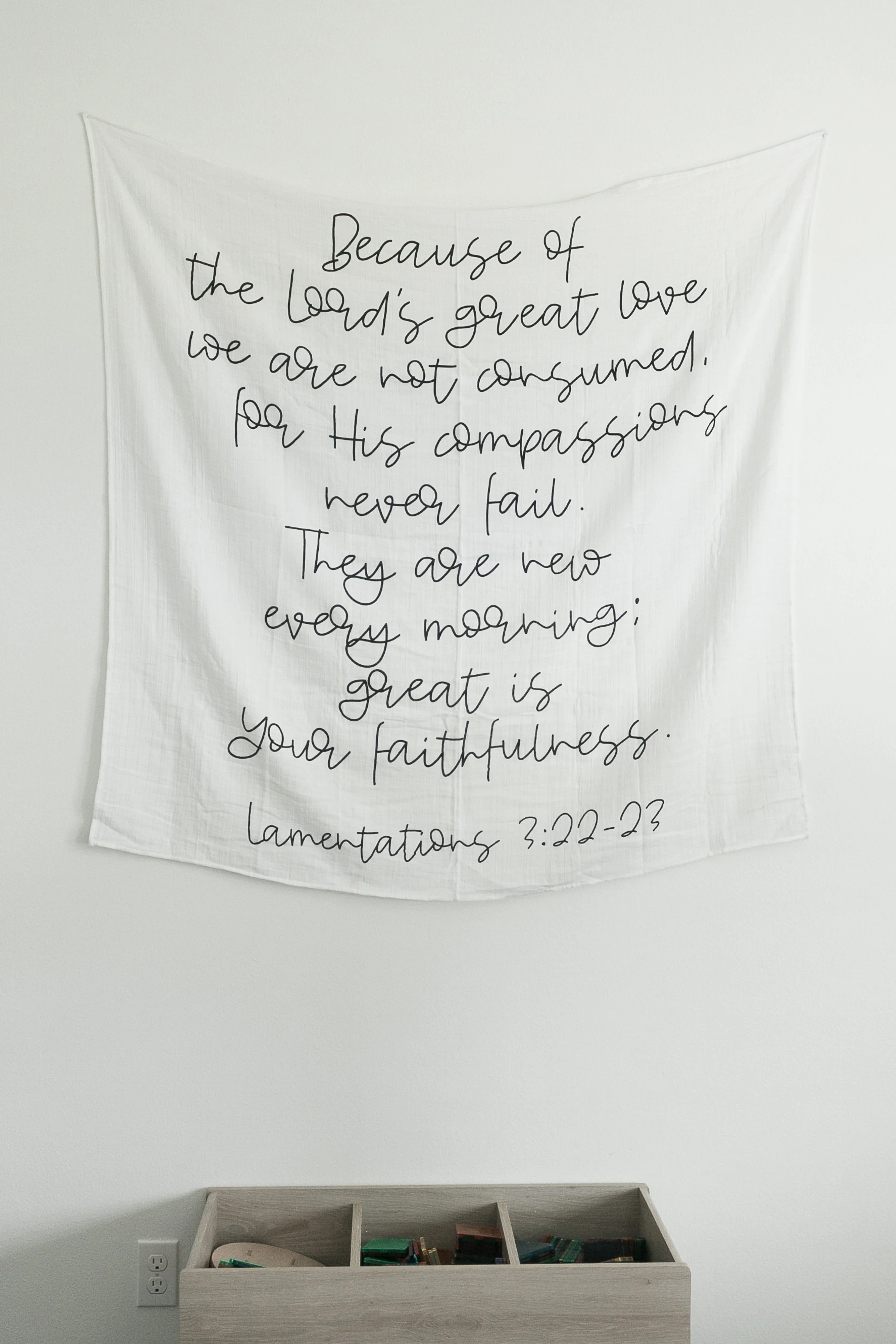 Organic Swaddle + Wall Art - Lamentations 3:22-23 Because of the Lord’s great love we are not consumed,     for His compassions 