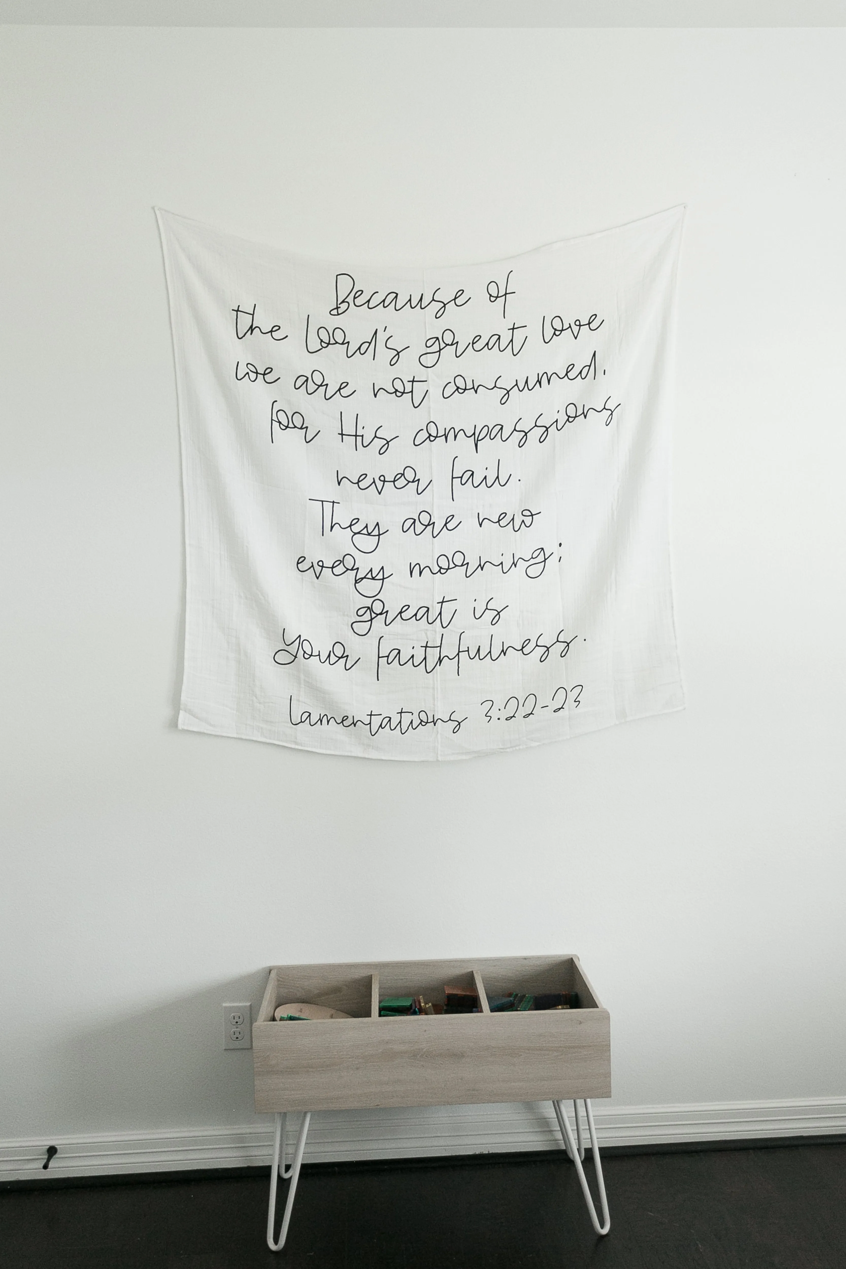 Organic Swaddle + Wall Art - Lamentations 3:22-23 Because of the Lord’s great love we are not consumed,     for His compassions 