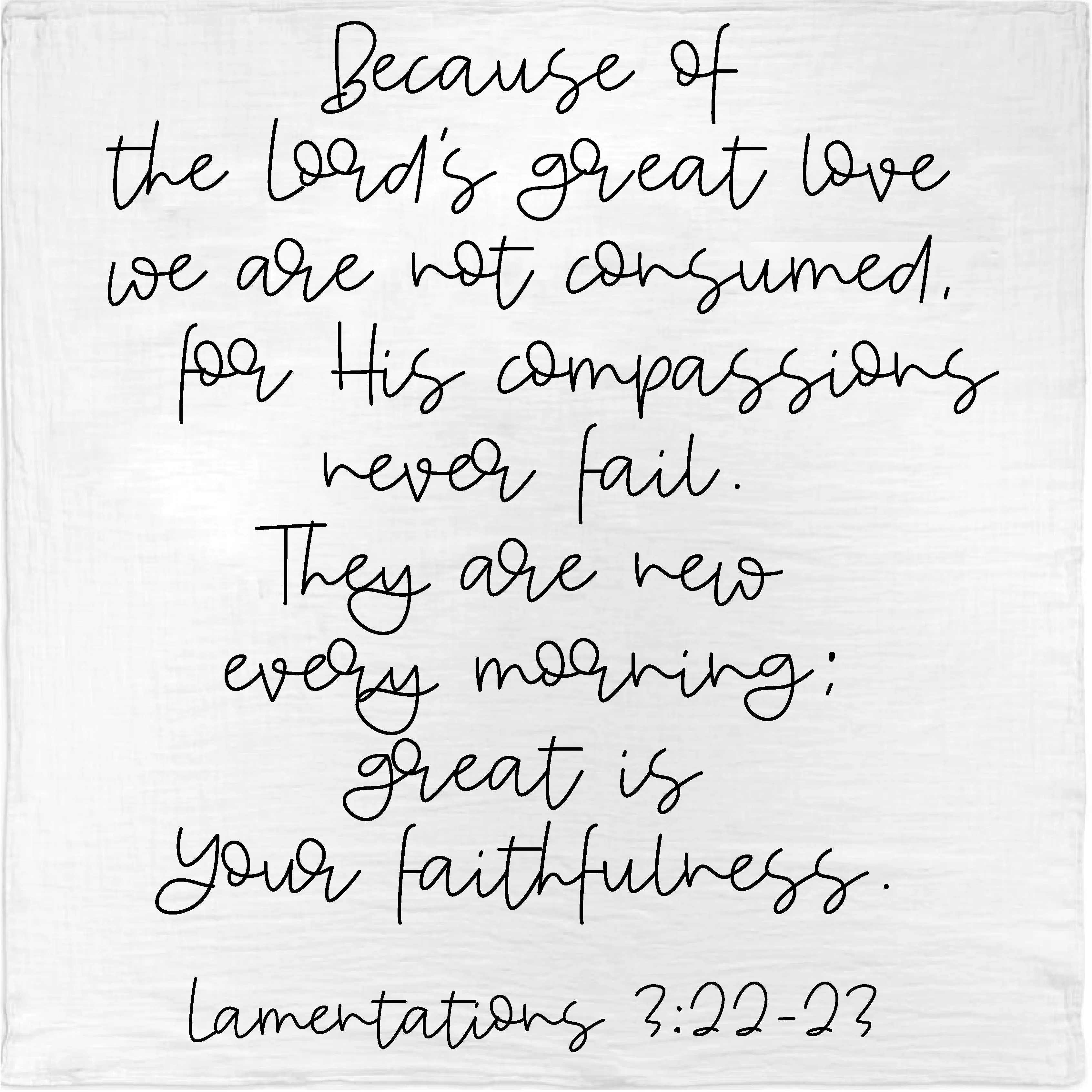 Organic Swaddle + Wall Art - Lamentations 3:22-23 Because of the Lord’s great love we are not consumed,     for His compassions 