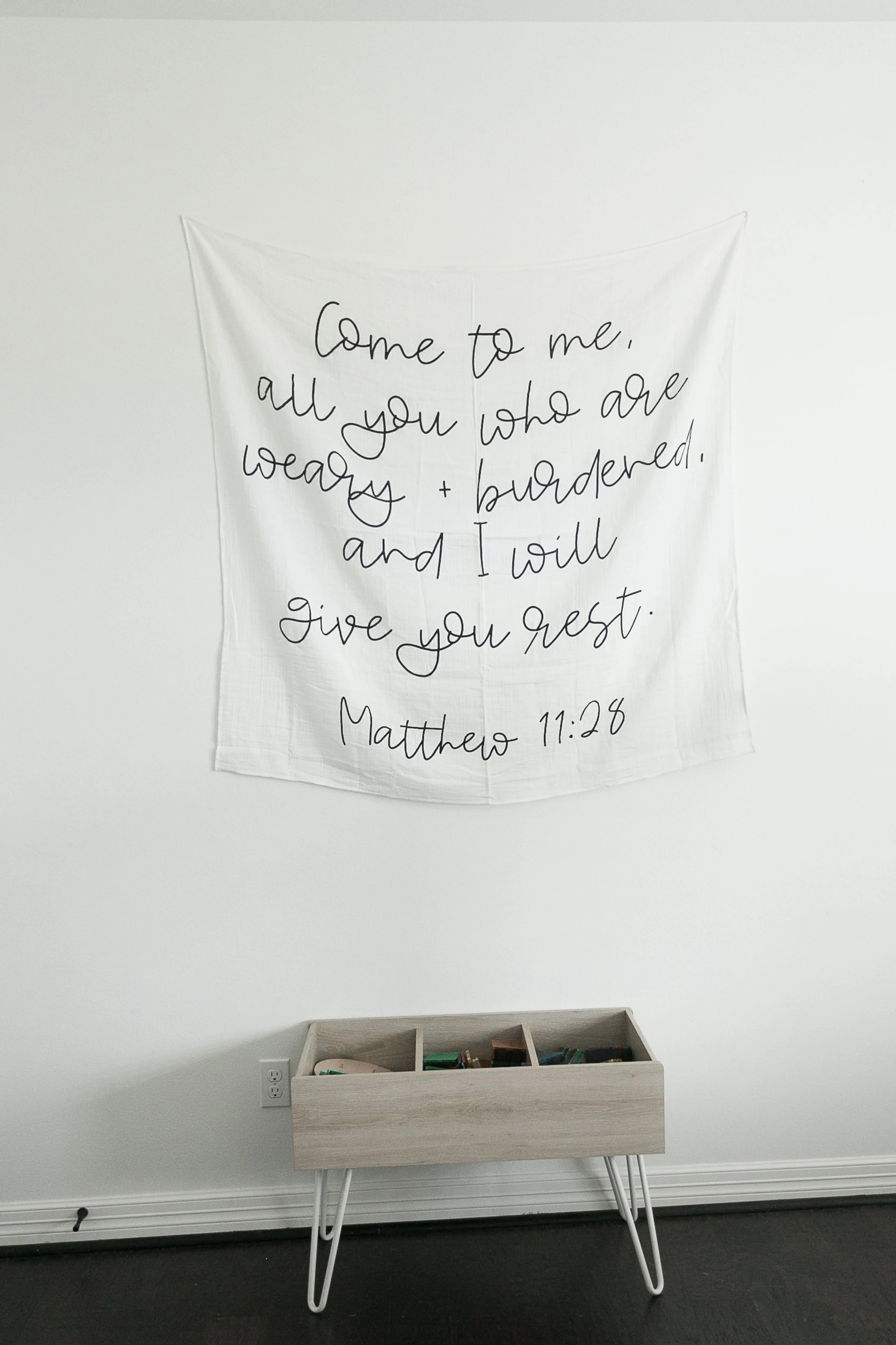 Organic Swaddle + Wall Art - Matthew 11:28 Come to me, all you who are weary + burdened, and I will give you rest.