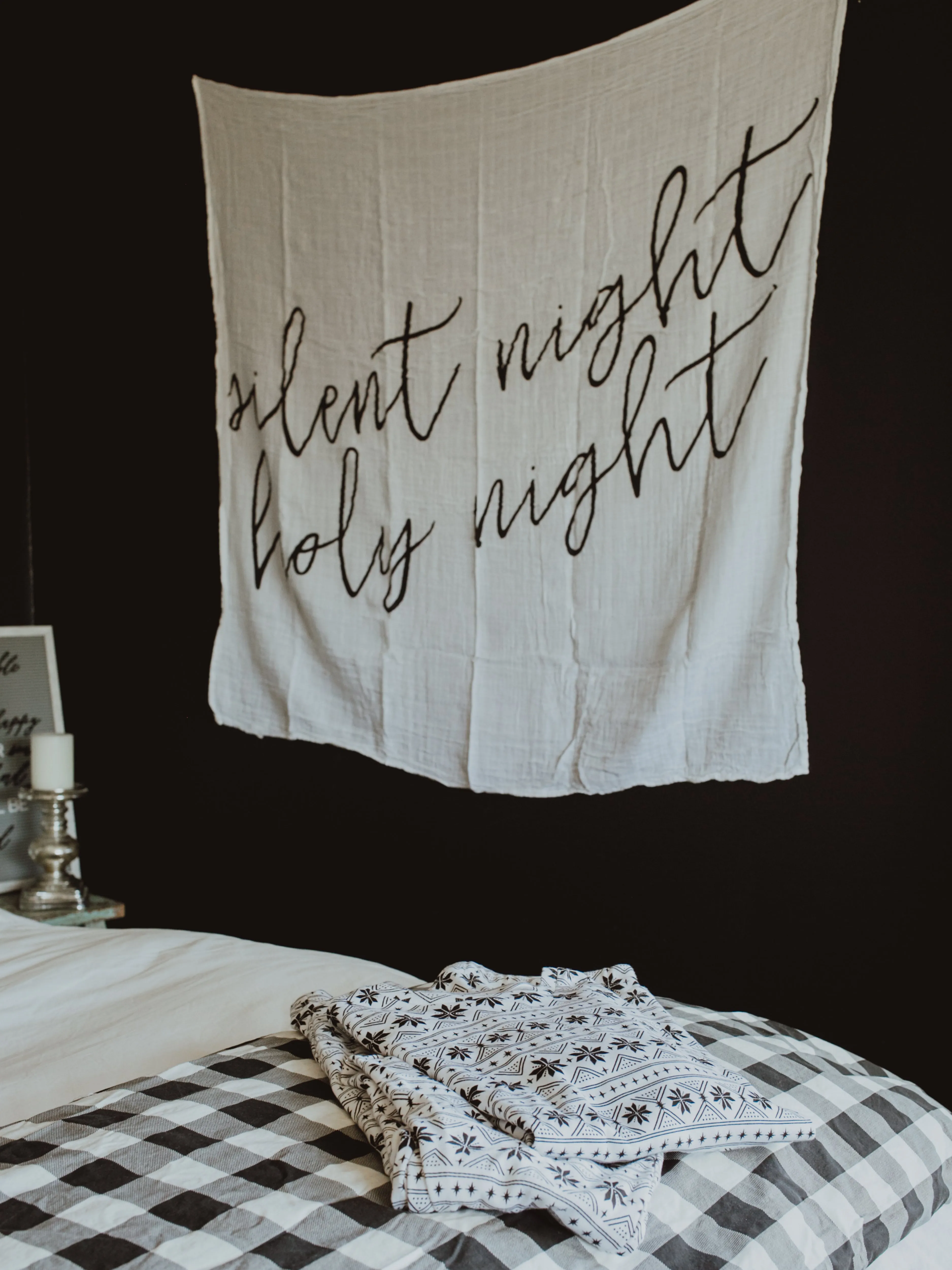 Organic Swaddle + Wall Art -  Silent night holy night