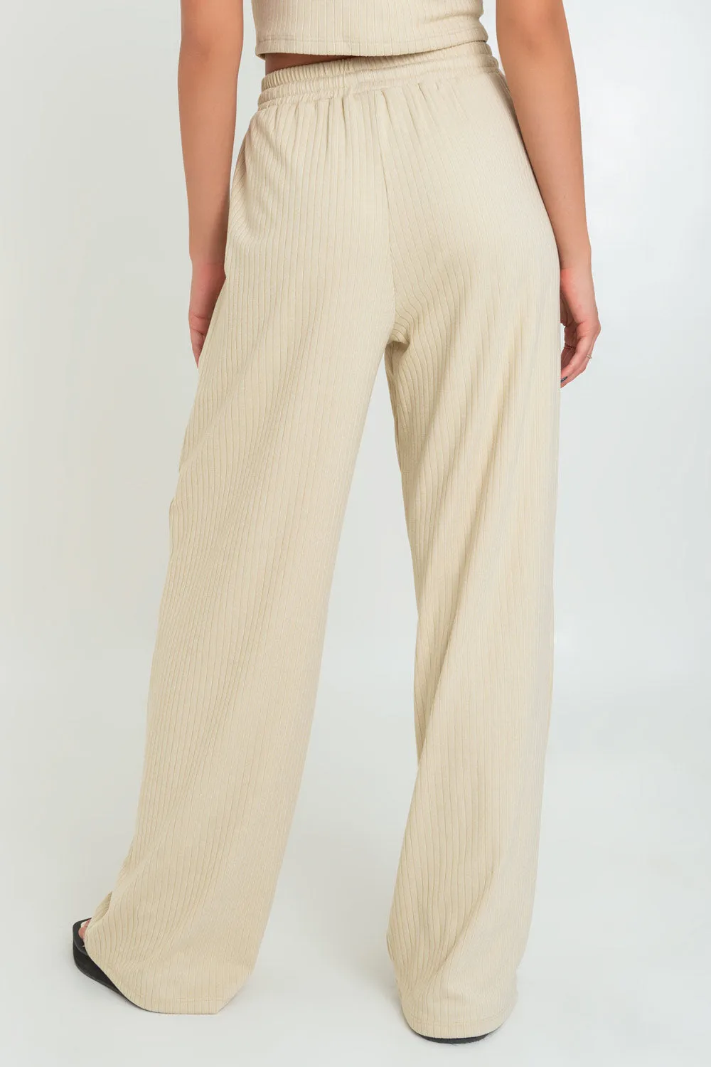 Pantalón canalé wide leg cintura elástica