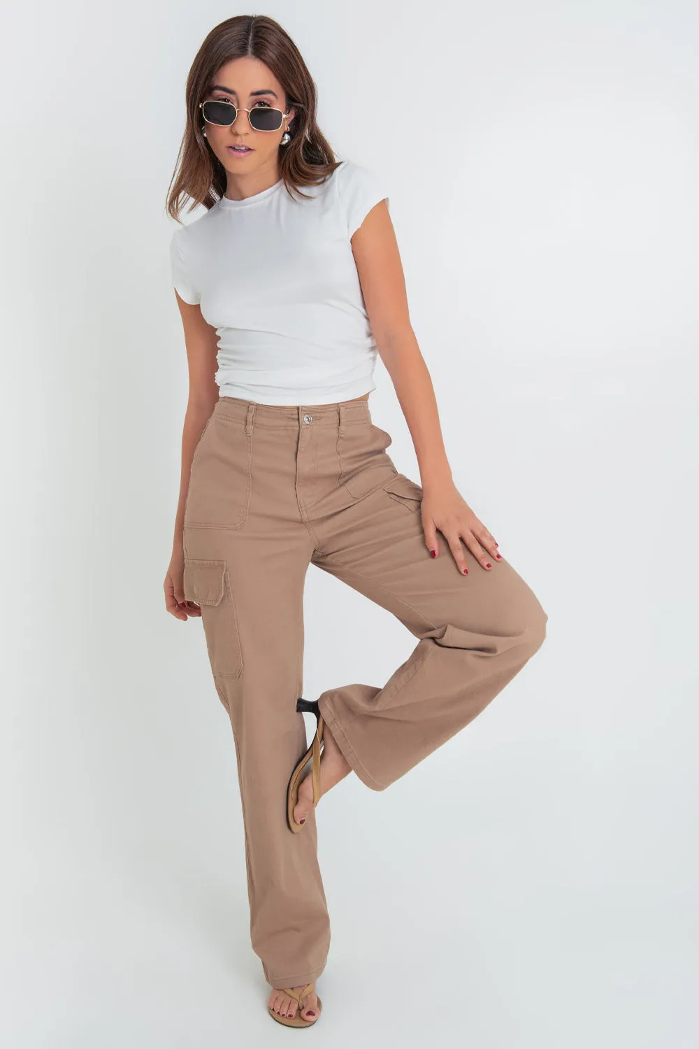 Pantalón cargo cintura alta de fit recto