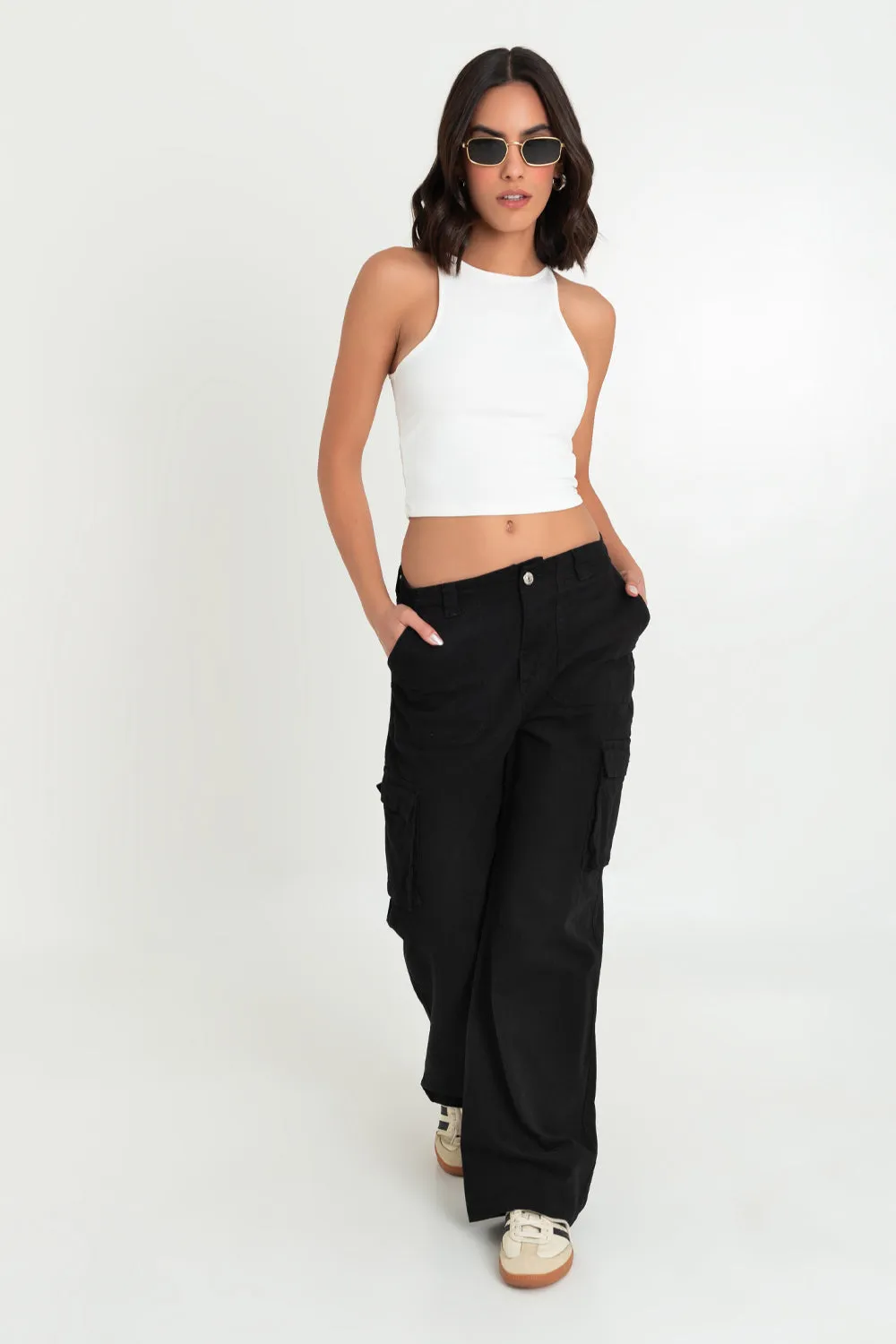 Pantalón cargo wide leg fit de cintura alta