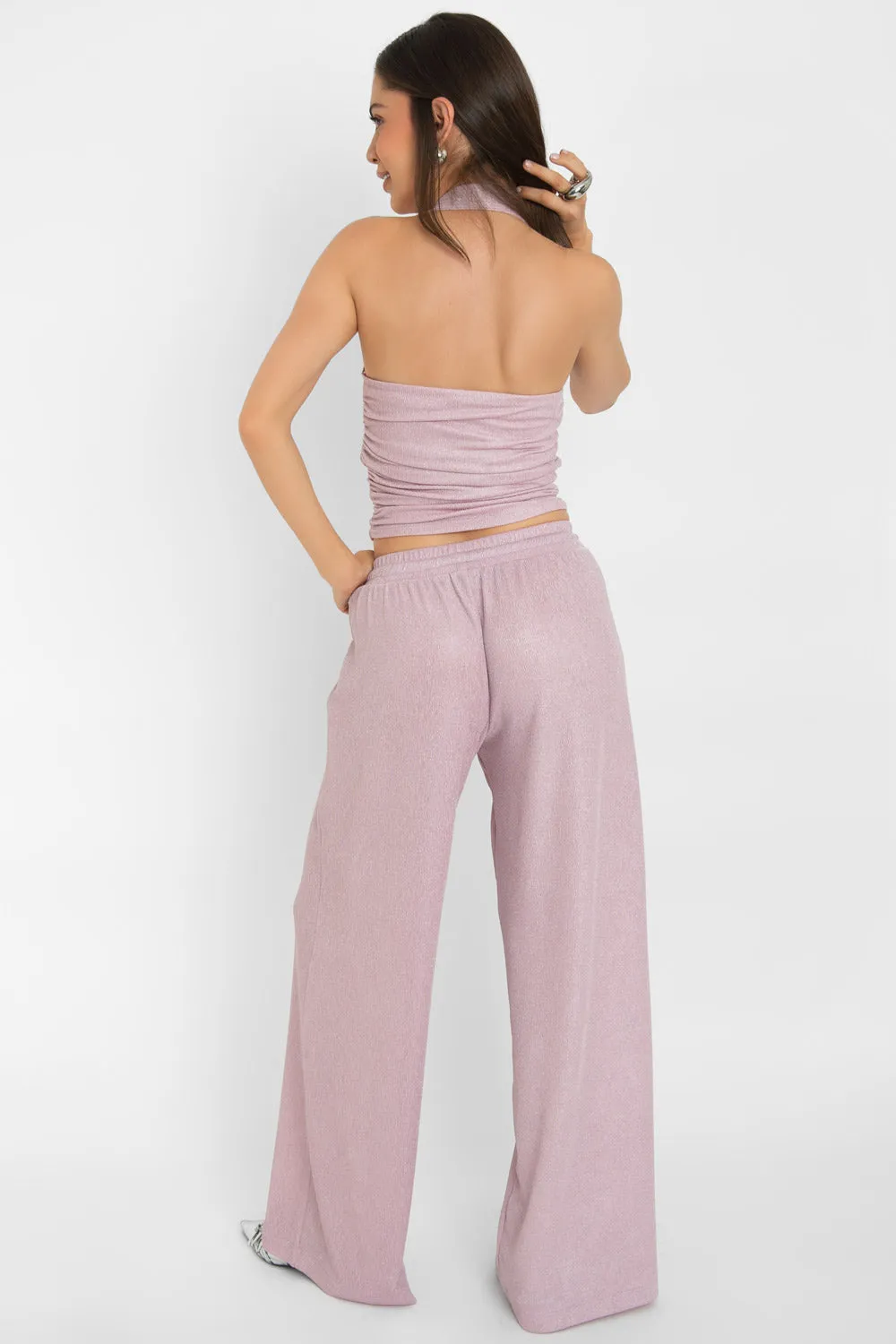 Pantalón de fit wide leg cintura media elástica