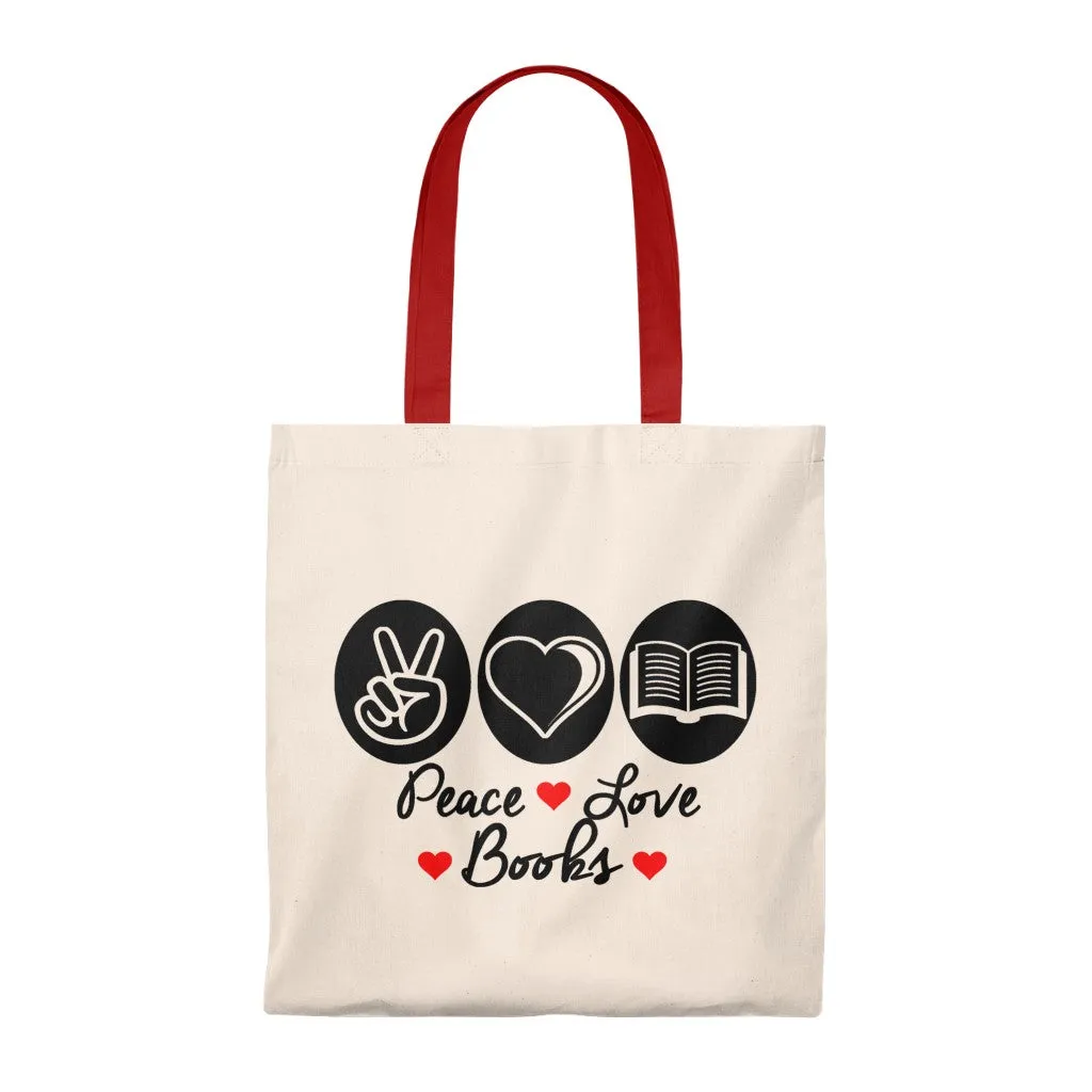 Peace Love Books Canvas Tote Bag - Vintage style