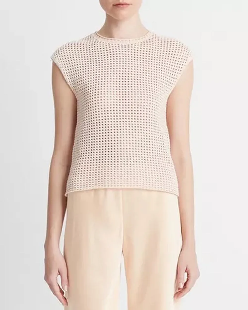 Petal Pearl Mesh Crewneck Blouse