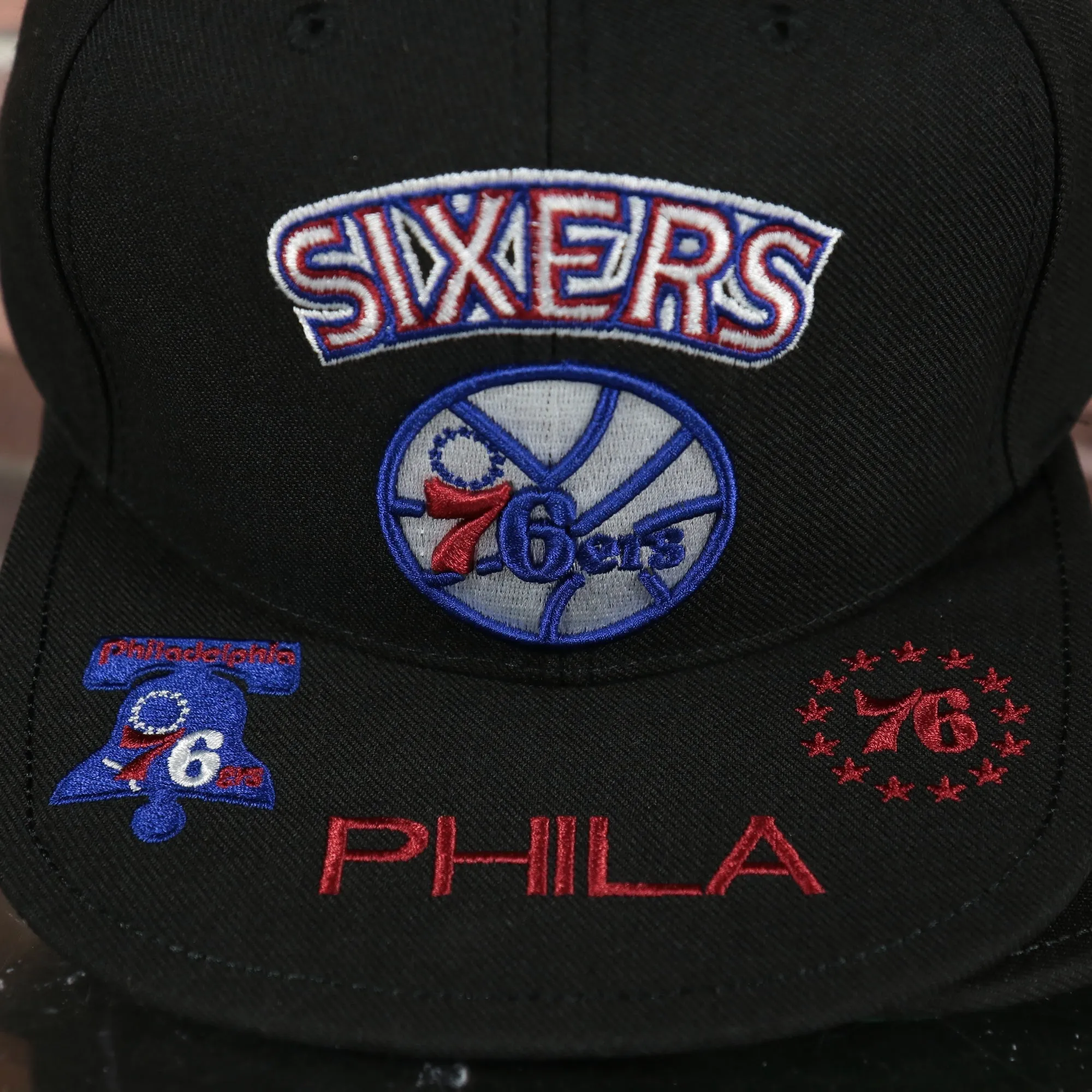 Philadelphia 76ers NBA Front Loaded Phila script Green bottom Black Snapback Hat | Mitchell and Ness Snapback Cap