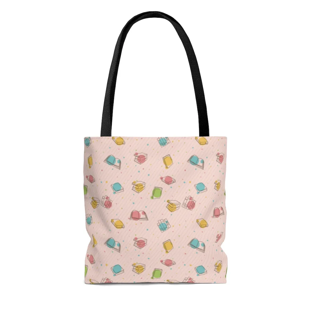 Pink Bookish Pattern Tote Bag