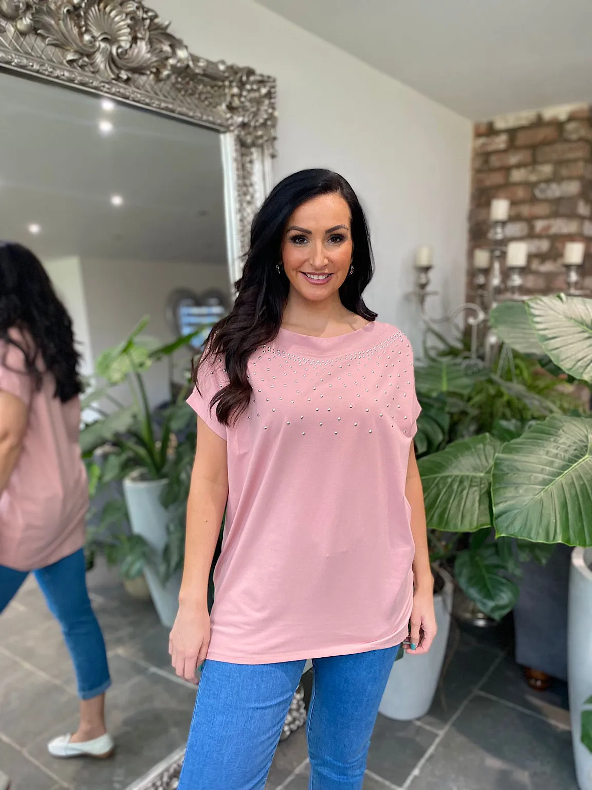 Pink Round Neck Studded Top Sabrina