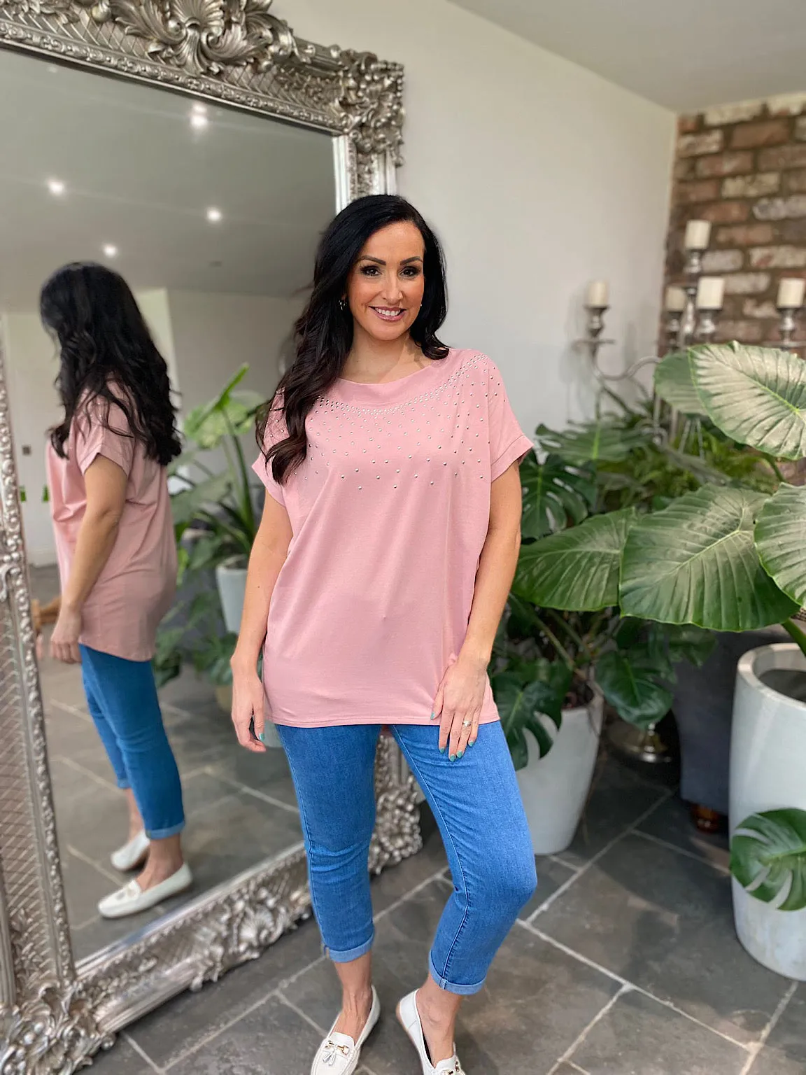 Pink Round Neck Studded Top Sabrina