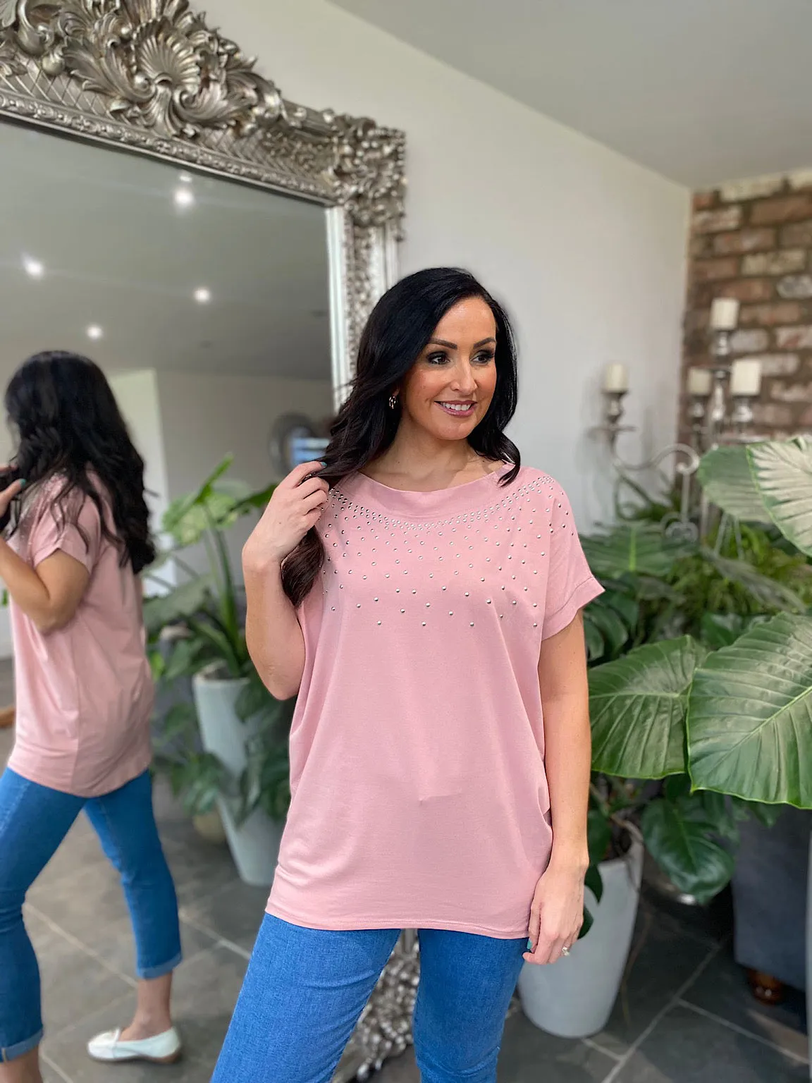 Pink Round Neck Studded Top Sabrina