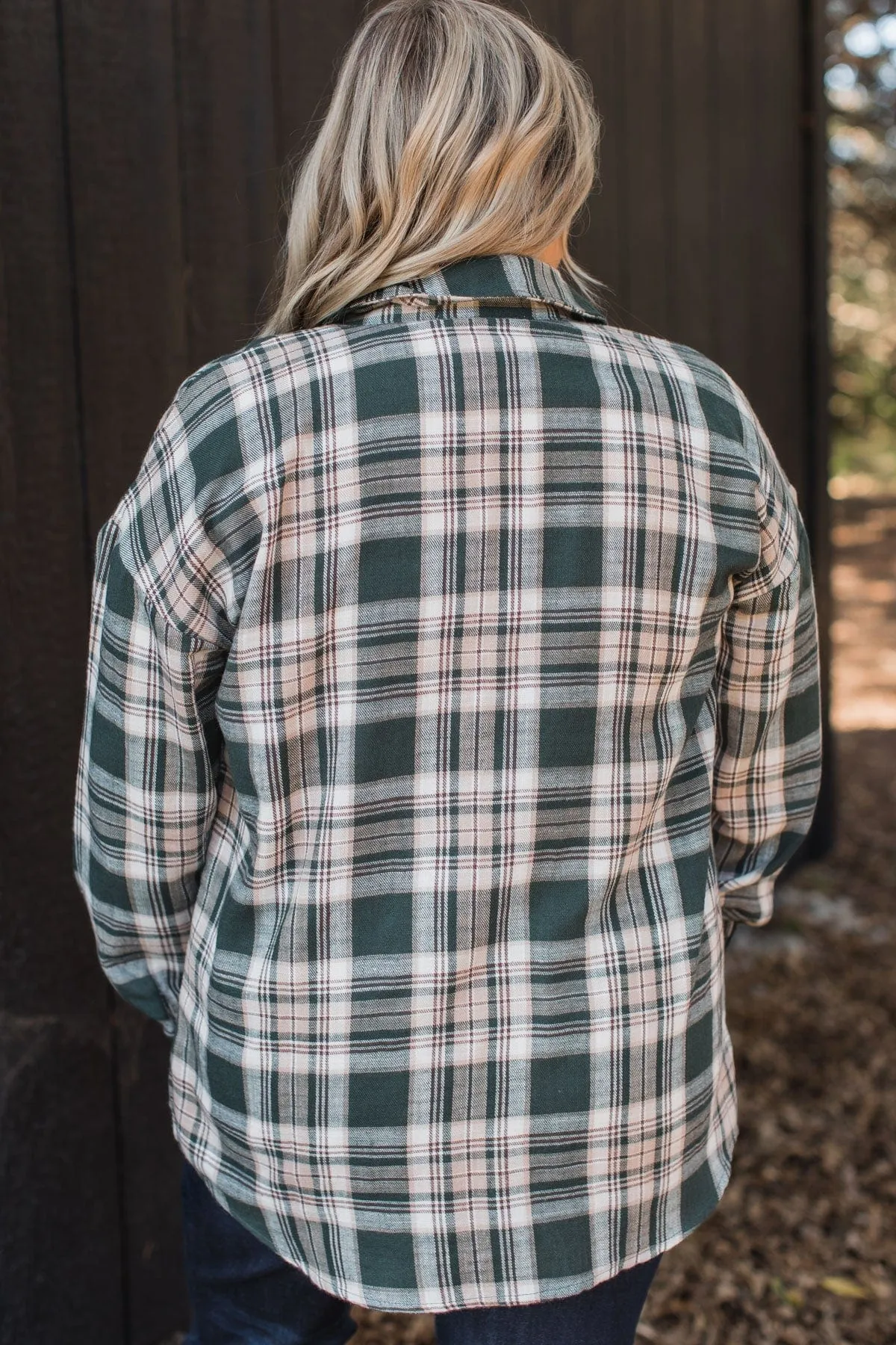 Plenty Of Love Plaid Button Top- Hunter Green