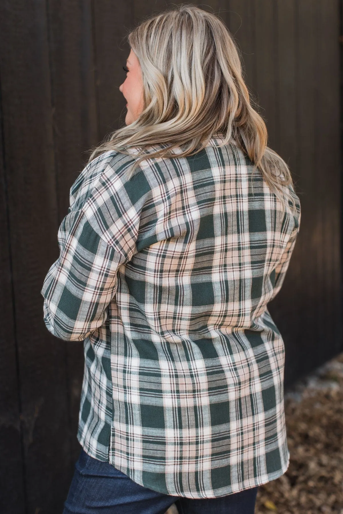 Plenty Of Love Plaid Button Top- Hunter Green